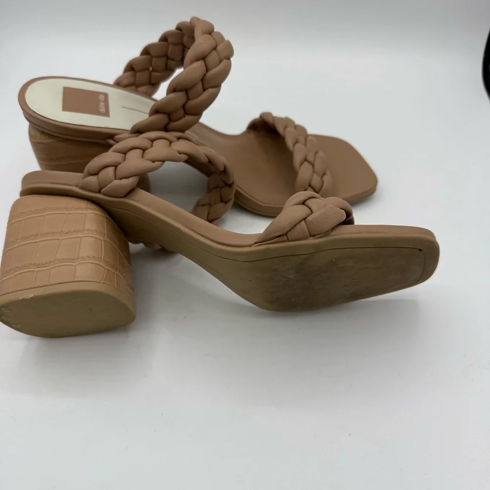 DOLCE VITA Paily CAFE STELLA Sandals Size 9.5 Tan Braided Square Toe Heeled
